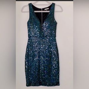 Sopranos Deep V green sequin mini dress